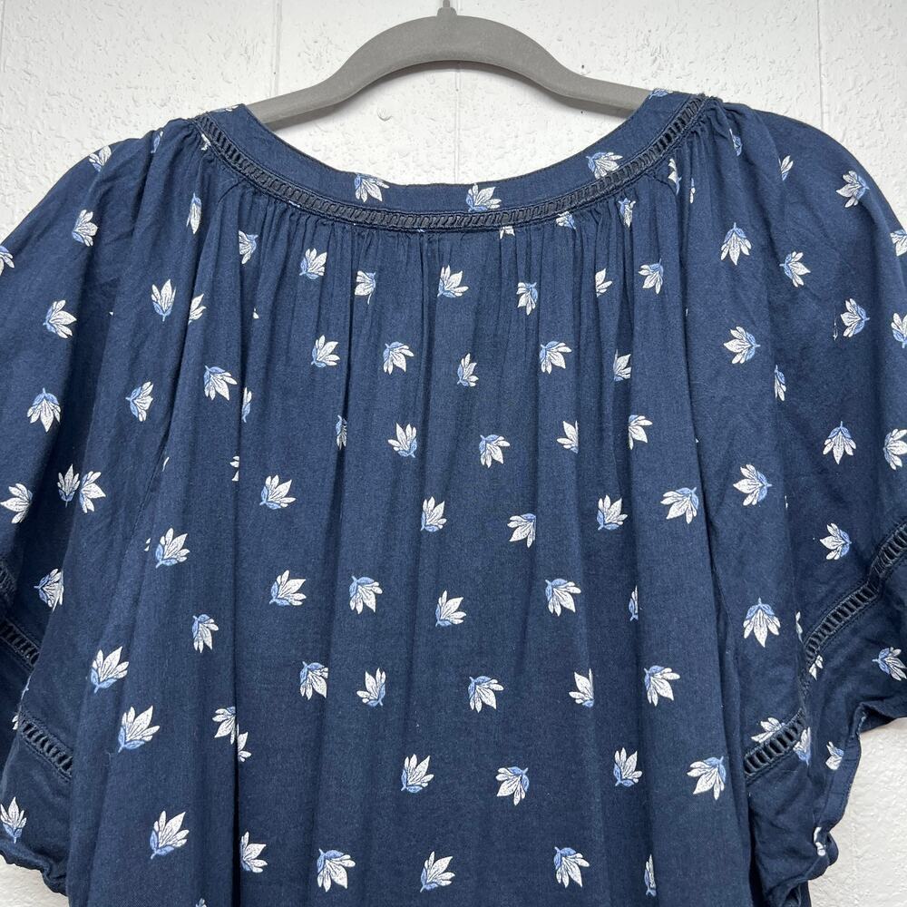 Old Navy Floral Top Women XXL Lightweight Flutter Sleeve Dark Fairy Boho Relaxed - Picture 7 of 12